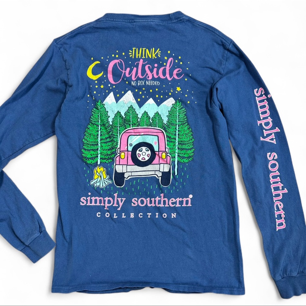 Simply Southern Long Sleeve Shirt Blue & Pink Women’s Small Camping Outdoors